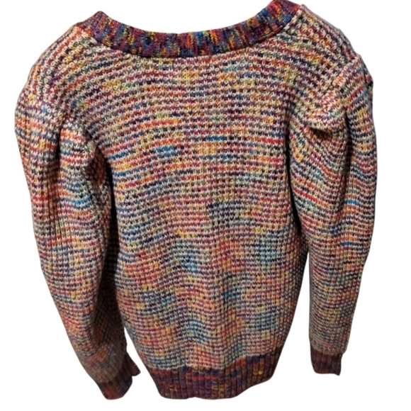 Design History Spacedye Rainbow Cardigan Cropped Sweater Puff Sleeve Size Large - Picture 3 of 11